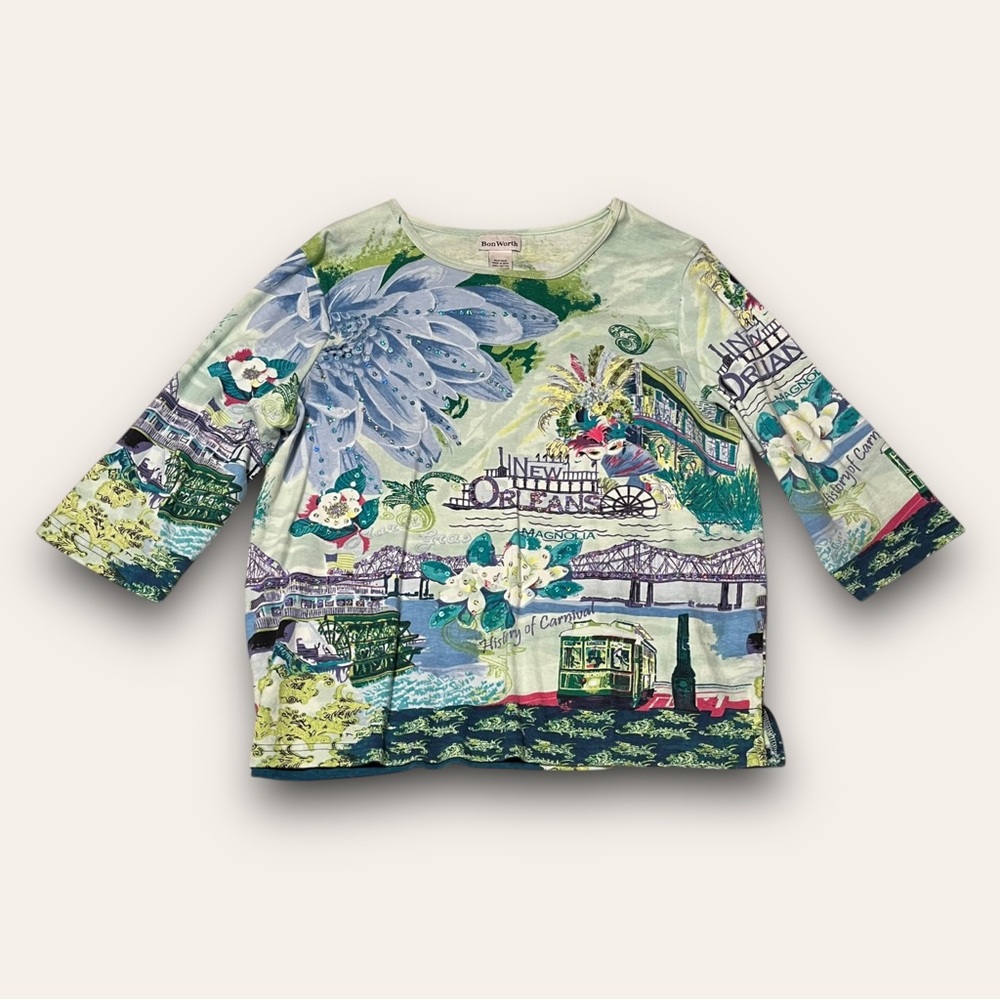 Y2K NOLA Sequin Graphic Top Size Petite M Eclectic Fairycore New Orleans